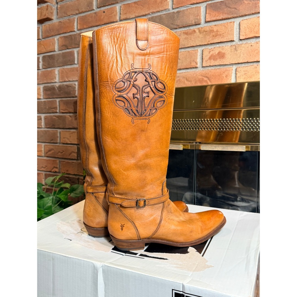 Frye Rider Logo Boots Women Tan Leather Tall Riding EquestrianSize 9M - Picture 16 of 16